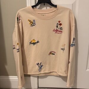Madewell Cream Floral Embroidered Knit Crewneck Sweater M